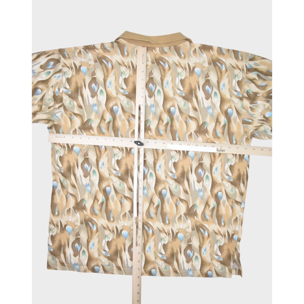 Perry Ellis Shirt Mens XL Cotton Polo Peacock Art Geometric Print Collared Brown - Picture 7 of 7